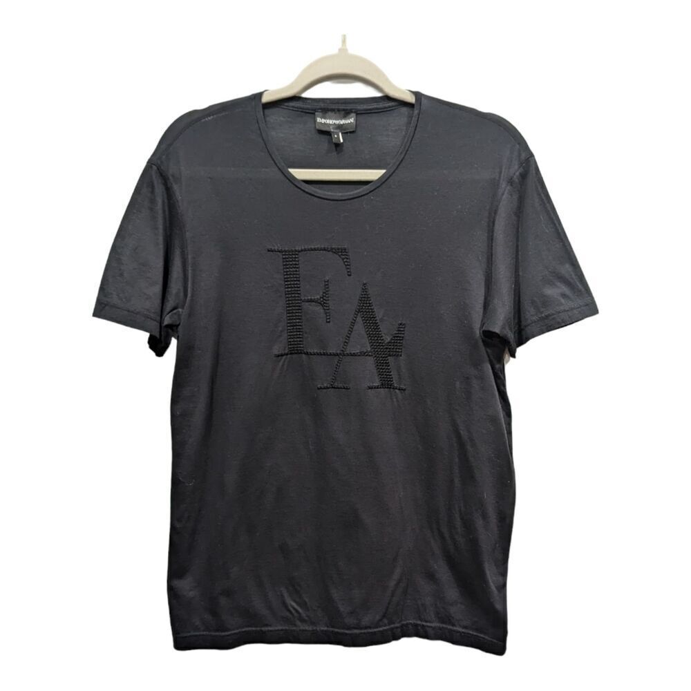 Emporio Armani Men's Black Lightweight Embroidered Log Short Sleeve T Shirt, S